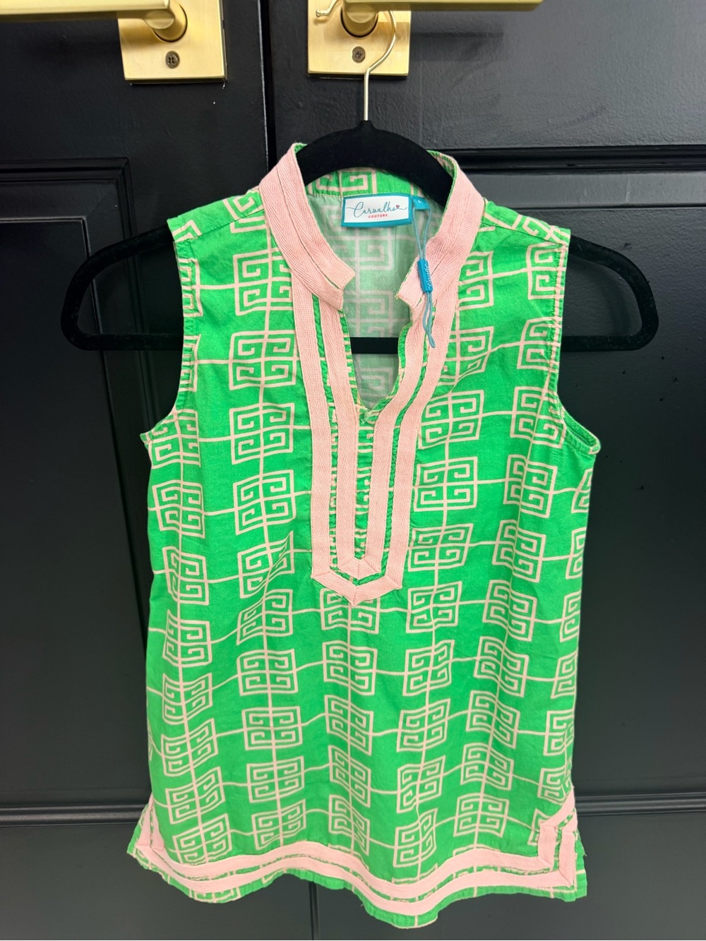 Casual Corner Green and Pink Sleeveless Tunic Top